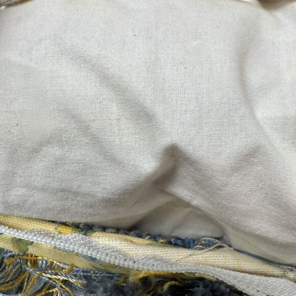 Floral Accent Pillow Yellow Blue Fringe Zippered Cover w/ Insert 19" - Picture 8 of 8